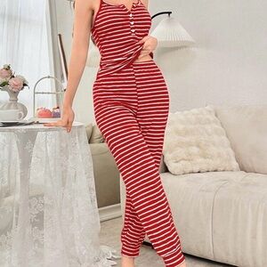 SHEIN Red and White Striped Pajama Set